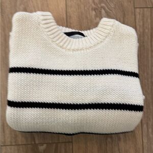 Jenni Kayne Chloe Crewneck Ecru and Black Stripe Sweater S